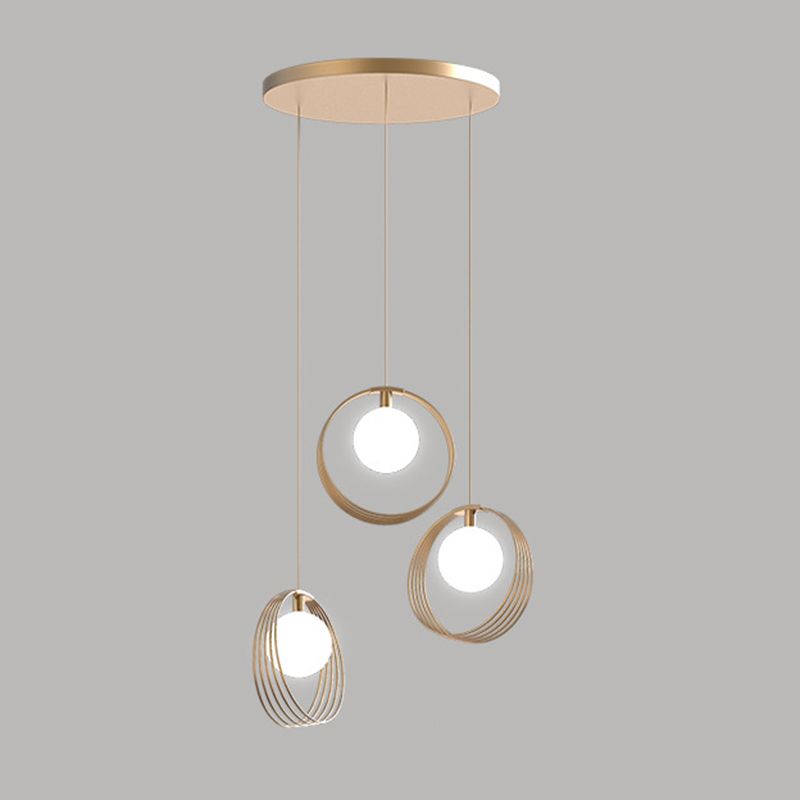Modern 3-Light Pendant Light Fixture Gold Spherical Hanging Lamp with White Glass Shade