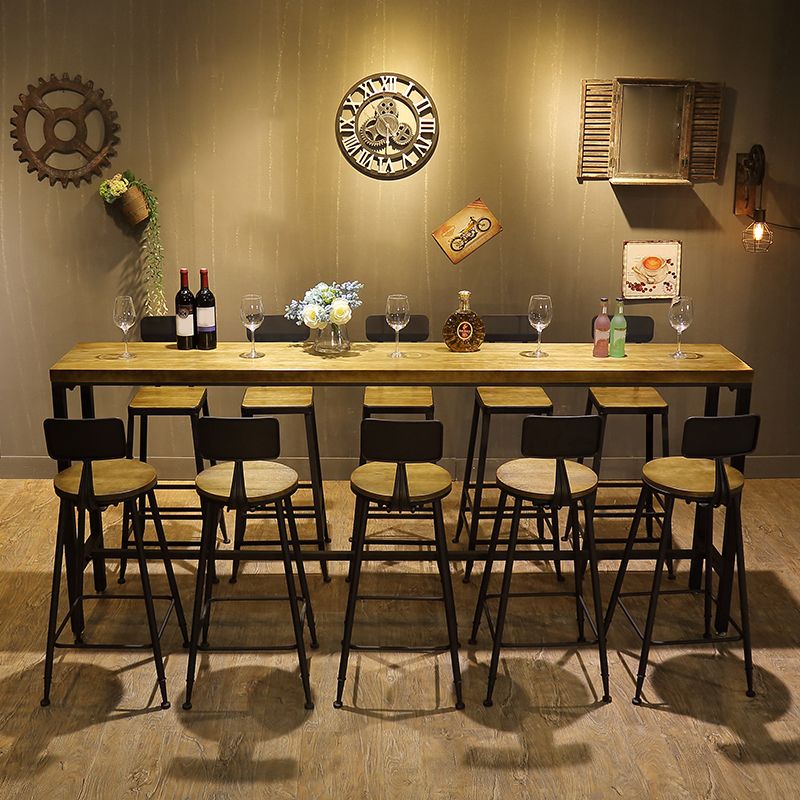 Indoor Industrial Patio Bar Table Rectangle Trestle Bar/Dinette Table in Natural