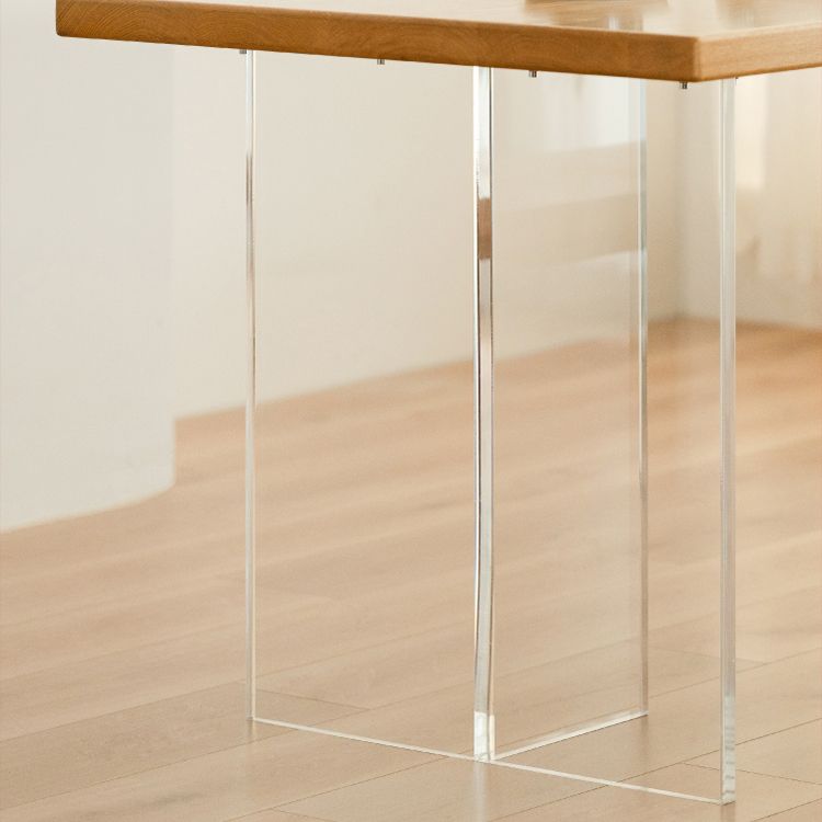 Modern Solid Wood Dining Table Natural Oak Rectangular Top with Double Pedestal