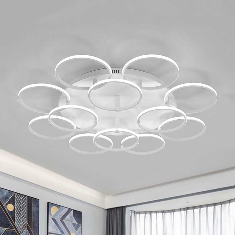 Multi Ring Semi Flush Light Minimalist Acrylic 3/9/12 Lights White Semi Flush Ceiling Light for Living Room