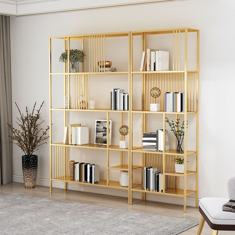 Glam Metal and Wood Shelf Bookcase Etagere Open Home Book Shelf with 5 Shelves