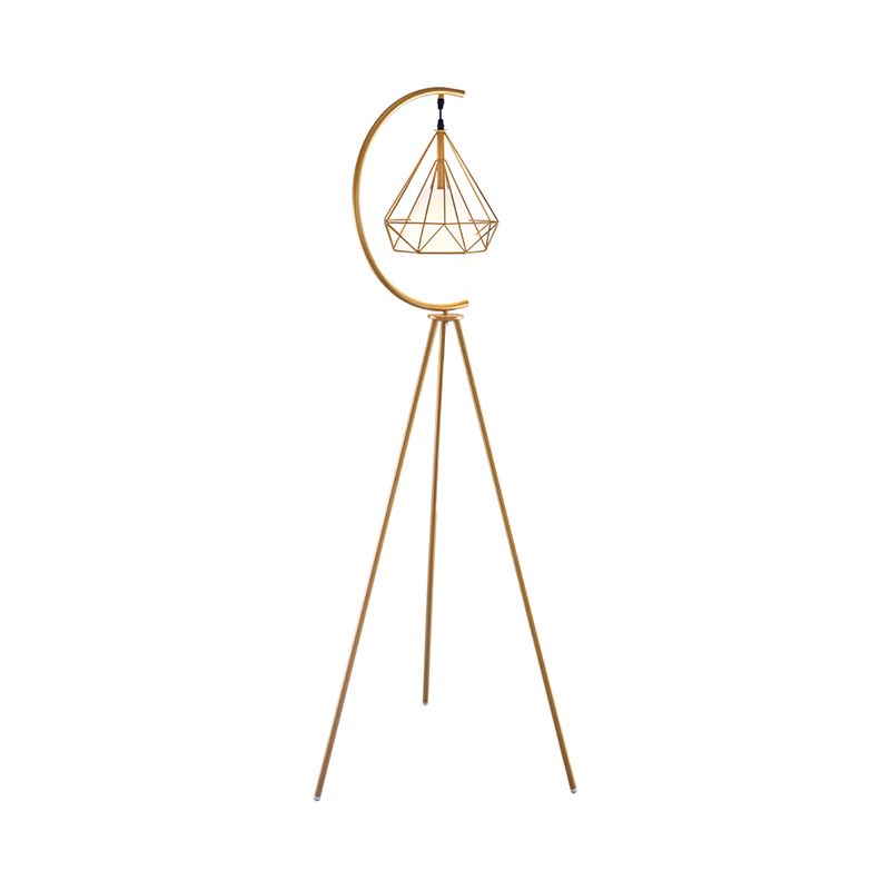 Finition noir / or Diamond Cage Floor moderniste 1 Light Metal Metal Tri-leg Perdre Planchers