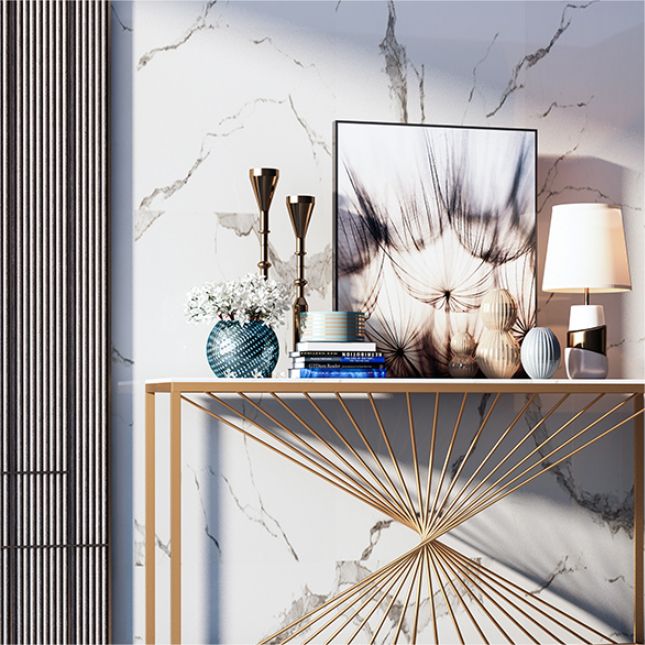 Glam Marble Console Sofa Table Rectangle Iron Console Accent Table for Hall