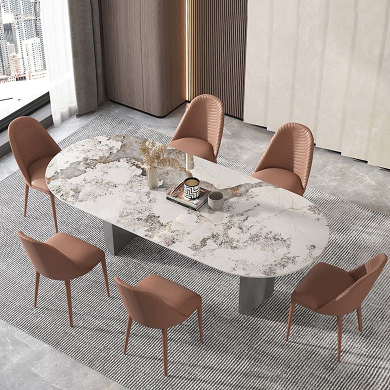 Luxury Sintered Stone Kitchen Home Fixed Double Pedestal Dining Table