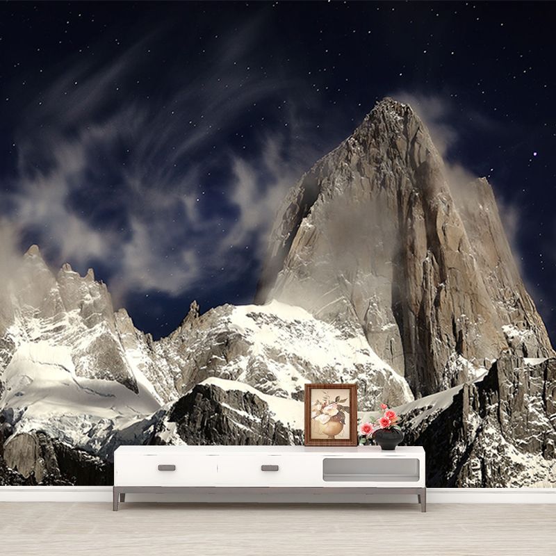 Modern Snowy Mountain Mural Decal for Living Room Customized Wall Covering in Brown