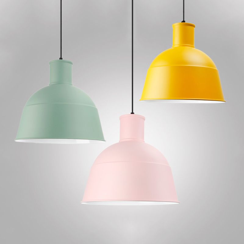 Dining Room Kindergarten Bowl Pendant Light Aluminum One-Light Macaron Loft Hanging Lamp