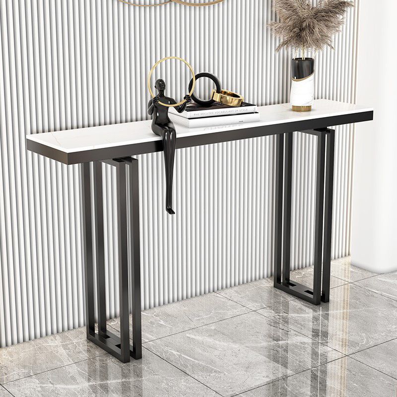 11"W Contemporary Console Table White Stone Rectangle Console Sofa Table