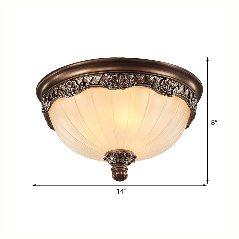 3 Lights Bedroom Ceiling Mounted Fixture Classic Black Flush Light with Bowl Frosted Glass Shade, 14"/18" Wide
