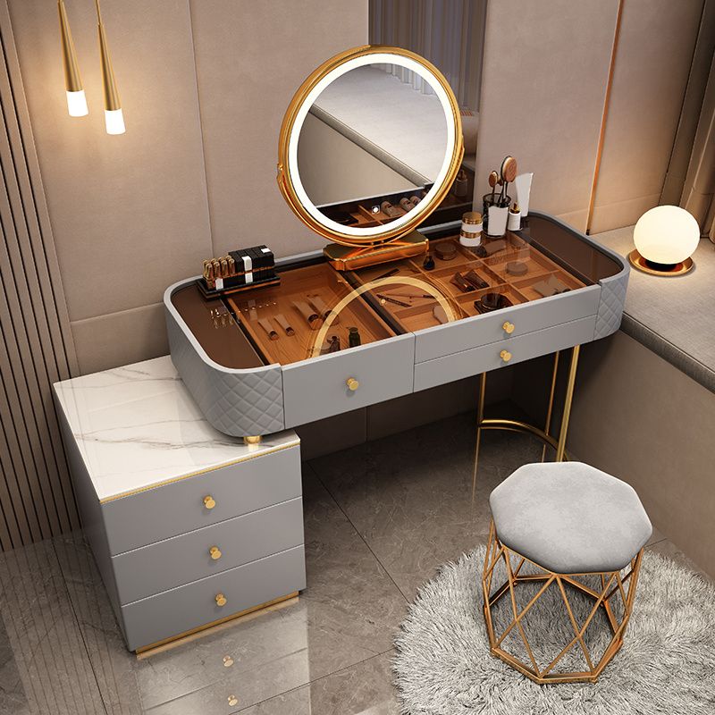 Glass Makeup Counter 15.74" Wide Vanity Tables with 5 Storage Drawers