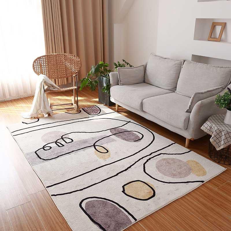 White Tone Casual Indoor Rug Polyester Random Print Rug Stian Resistant Indoor Rug for Living Room