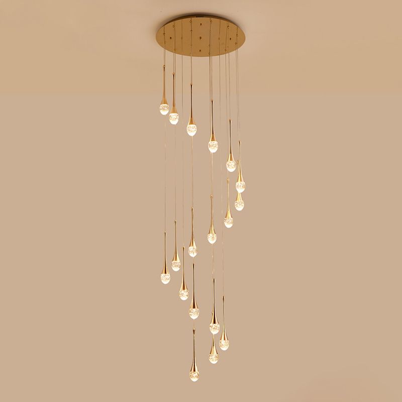 Crystal Rain Shaped Suspension Light Modern Gold LED Pendant Light for Duplex House