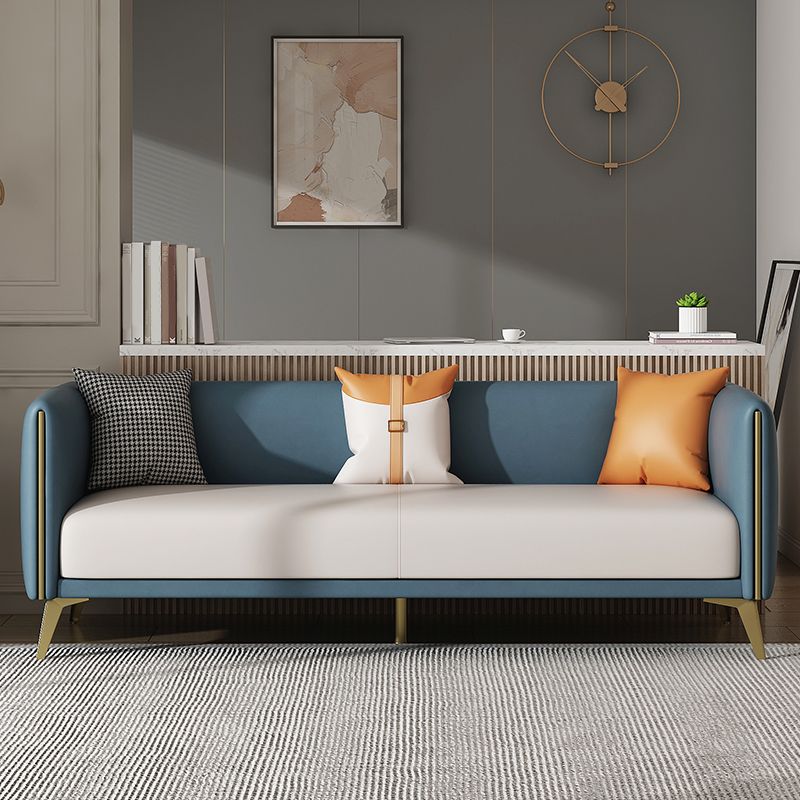 Wooden Square Arms Sofa Pillows Included Back Settee with Metal Legs