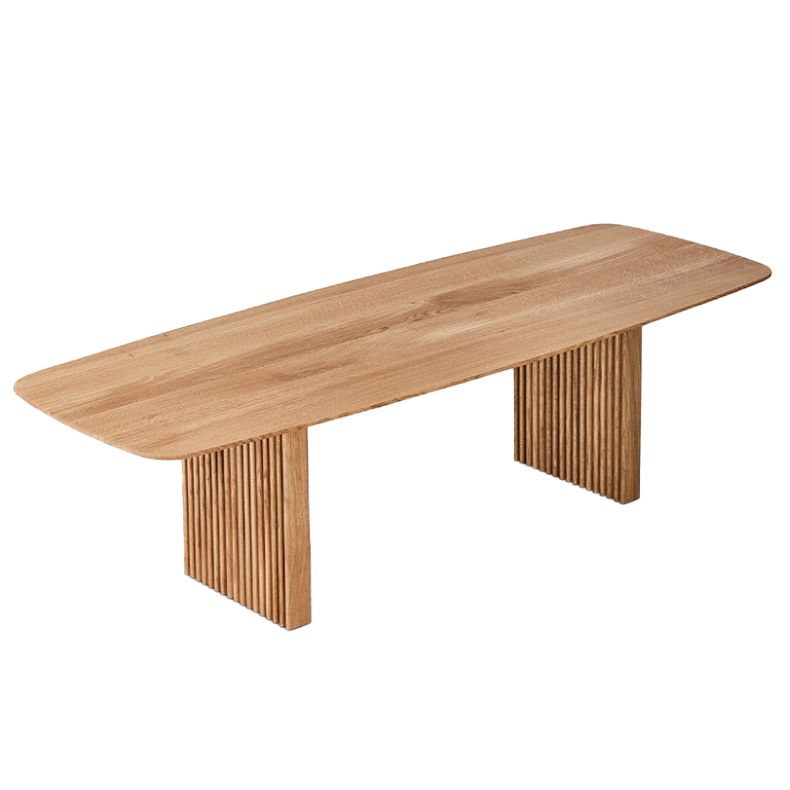 Natural Solid Wood Dining Table Modern Brown Furniture with Double Pedestal for Home