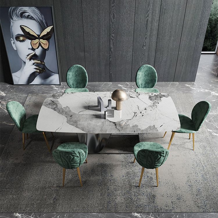 Modern Gray Kitchen Dining Set Sintered Stone Top Rectangle Dining Set with Trestle Base