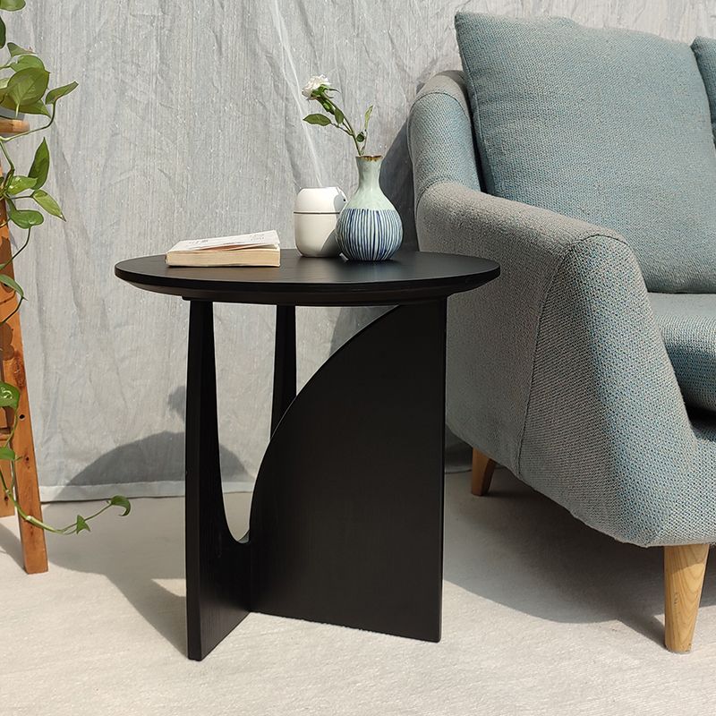 Scandinavian Round Wooden Top Side Table 19.6-inch Abstract End Table