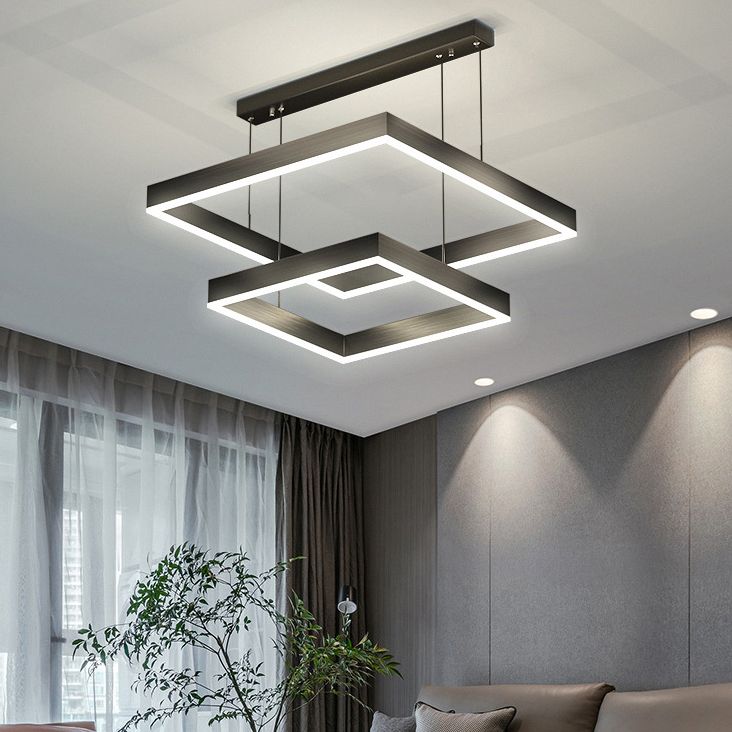 Acryl vierkante kroonluchter lamp Minimalistische stijl LED -hanger lichtkit in zwart