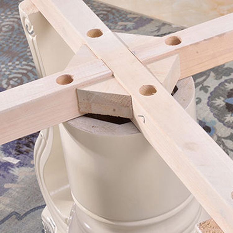 White Stone Top Dining Table Round Table with Wood Pedestal Base