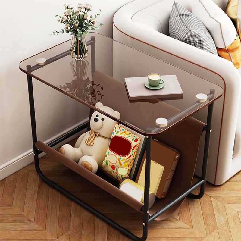 Modernistic Multilayer Tier Corner Table Glass/Marble Side End Table with Storage