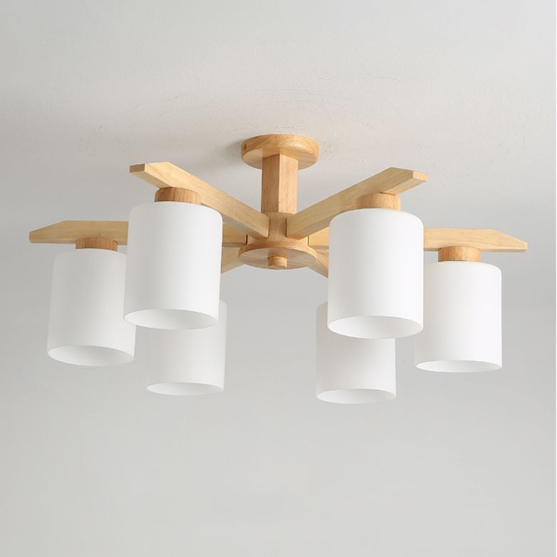 Plafonnier semi-encastré cylindrique en bois de style simple pour salon, beige