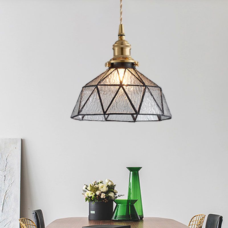 Polyhedron Domed Pendant Lamp 1 Head Tiffany Style Glass Suspension Light for Gallery