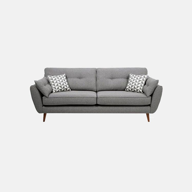 Modern 4 Wood Legs Sofa Tufted Fabric Standard Flared Arm Sofa