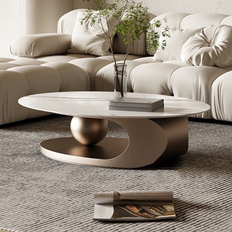 Glam Slate Pedestal Coffee Table Oval White Coffee Table Set