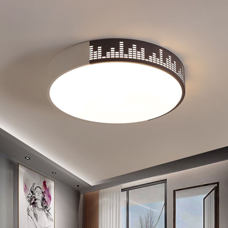 White-Khaki Drum Ceiling Mounted Light Simple LED Acrylic Flush Lamp for Bedroom