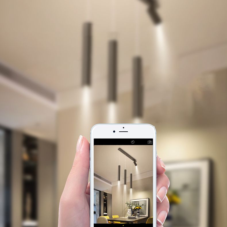 Cone Shaped Chandelier Lighting Fixture Simple Metal LED Dinning Room Island Pendant in Black