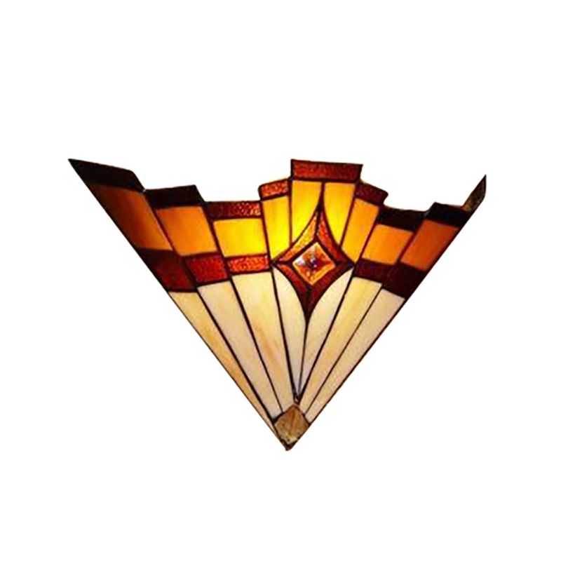 Mission Style Triangle Wall Sconce Stained Glass 1 Light Indoor Wall Lighting for Hallway