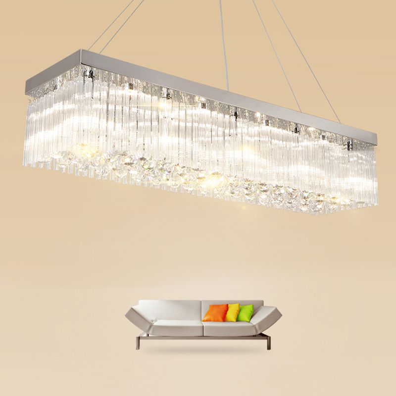 Rectangle Crystal Island Light Modern Style Hanging Lights for Living Room Dining Room