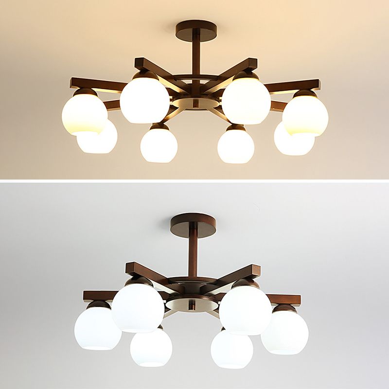 Gewölbte milchgyglas hängende Lampe nordisch dunkler Holz Getreide Kronleuchter für Wohnzimmer