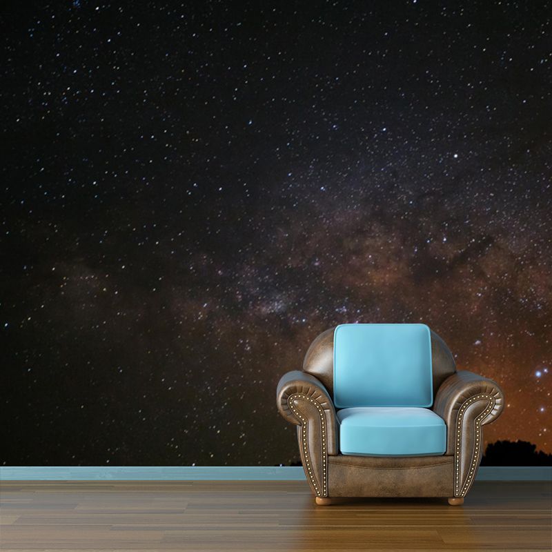 Photography Milky Way Wall Mural Washable Modern Bedroom Wall Covering in Dark Grey-Yellow