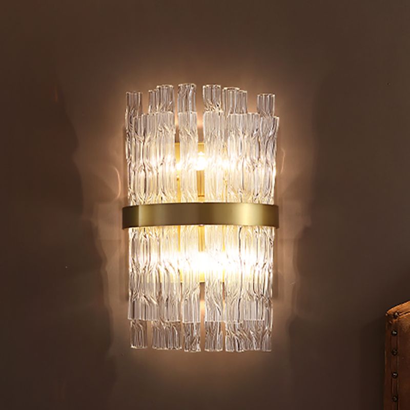 Half-Cylinder Wall Light Fixture Postmodern Crystal Rod 1 Light Brass Sconce Light