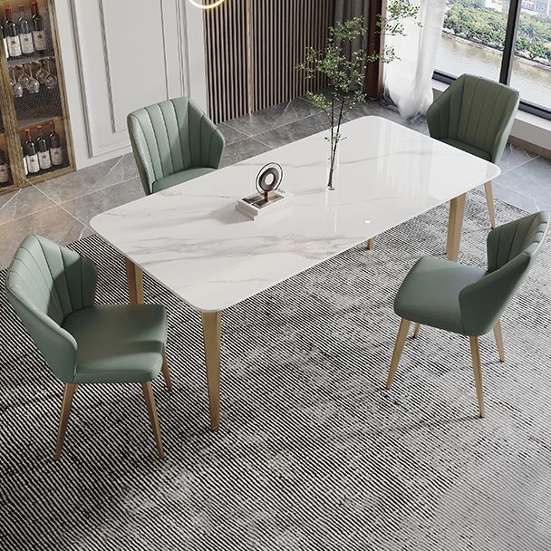 Modern Style Traditional Height Dining Set with Fixed Rectangle Shape Table and 4 Gold Legs Base