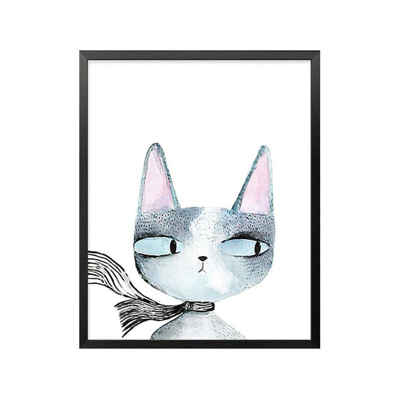 Canvas Textured Wall Art Cartoon Animal Watercolor Drawing Wall Decoration in White
