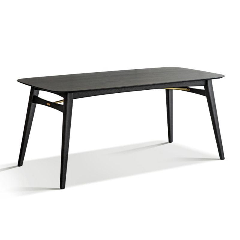 Black Modern Rectangular Oak Tabletop Dining Table for 4 People