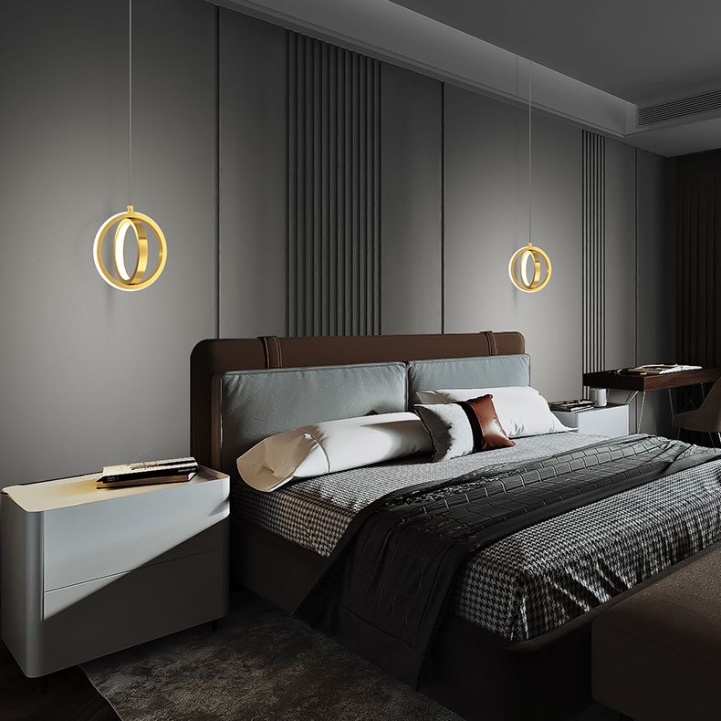 Metal Geometric Pendant Lighting Fixture Minimalist LED Pendant Ceiling Light for Bedroom