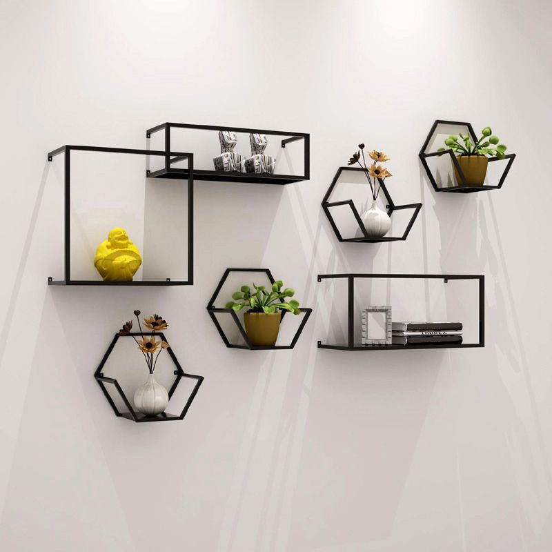 Closed Back Wall Mounted Book Shelf Metal Shelves Included Bookcase in Black