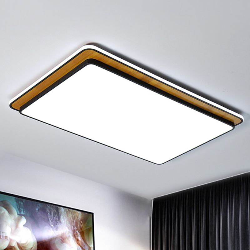 Black/White Rectangular Flush Mounted Lamp Minimal LED Metal Close to Ceiling Lighting in White/Warm Light