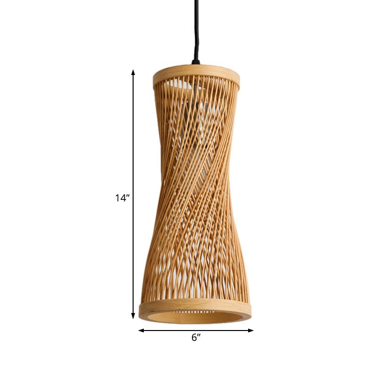 Bambuszylinder hängende Lampe Chic Modern Hanging Anhängervorstellung in Beige für Esszimmer