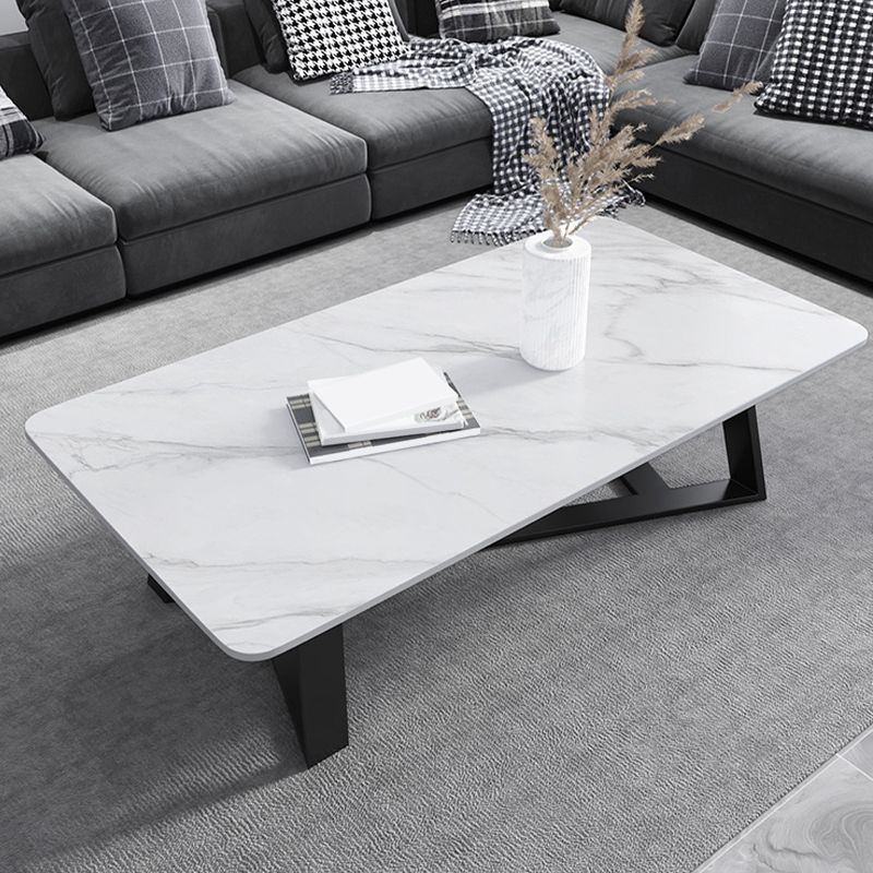 X-Base Coffee Cocktail Table Rectangle Coffee Table with Marble Top