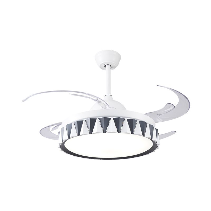 Bambini a ciondolo a ciondolo illuminazione della camera da letto metallica 4 lame a LED SEMI FLUSH in bianco con ombra acrilica, 47 "W