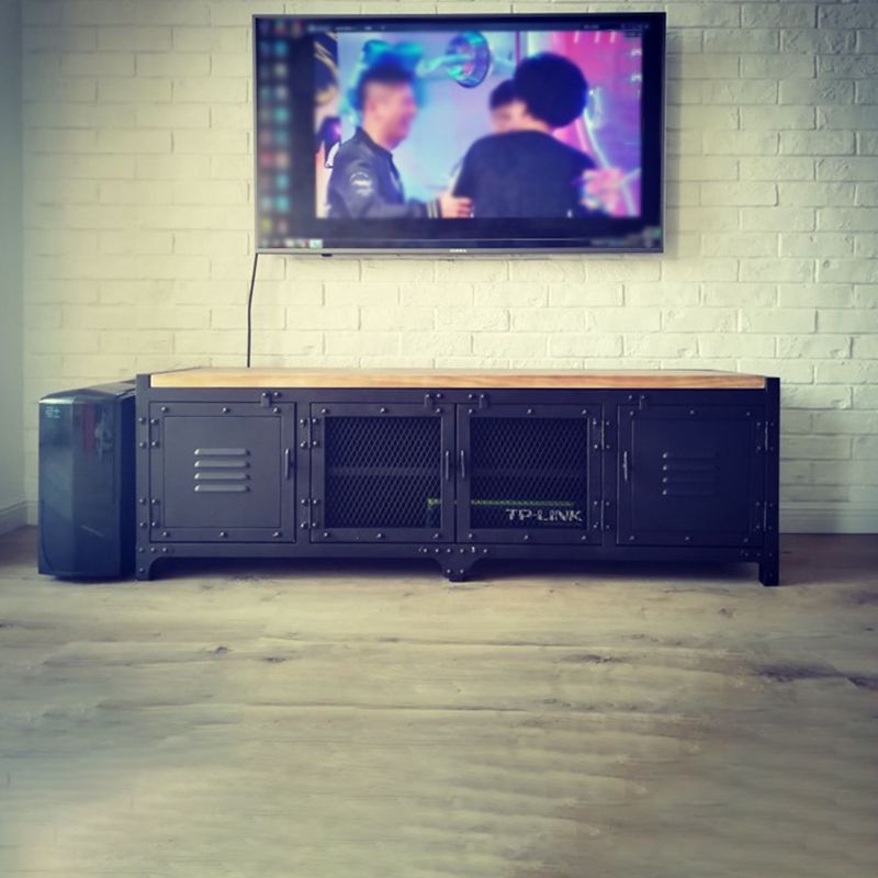 15.75"W TV Stand Enclosed Storage Industrial Style TV Console with 4 Doors