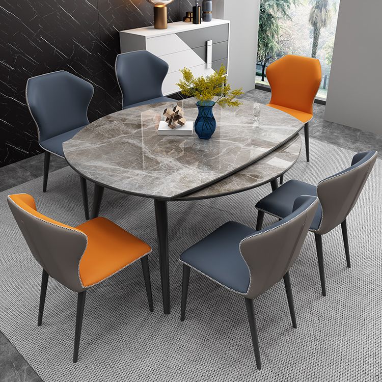 Contemporary Sintered Stone Top Dining Furniture 4 Black Legs Table Collapsible for Kitchen