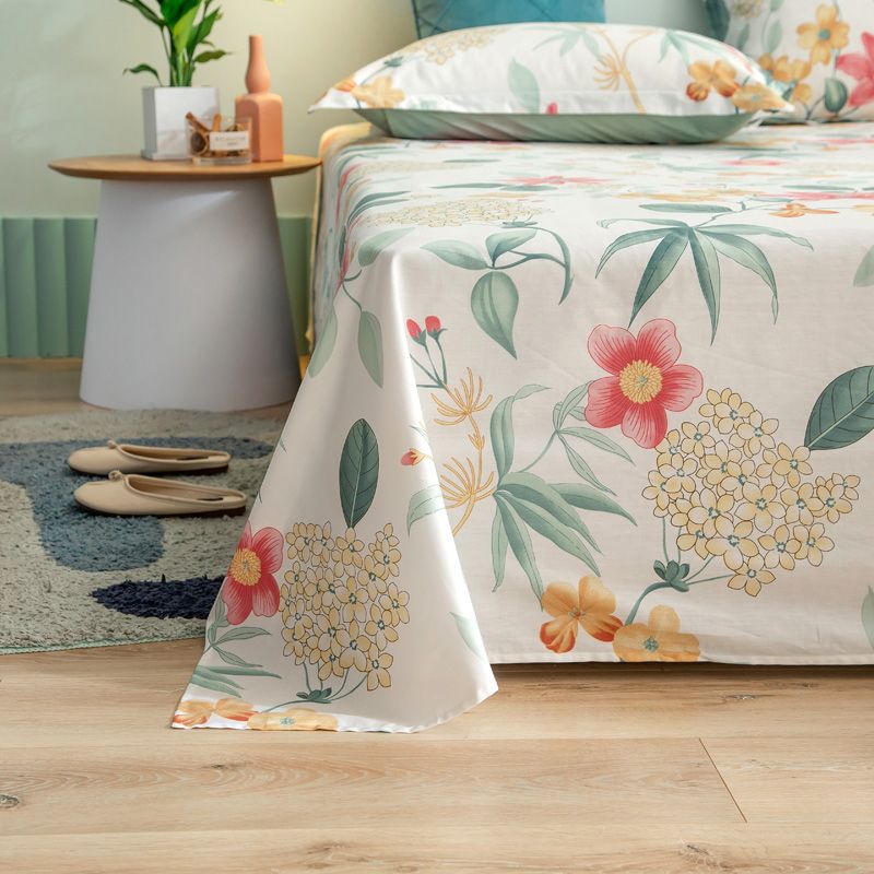 Fashionable Bed Sheet Floral Pattern Non-Pilling Breathable Cotton Sheet