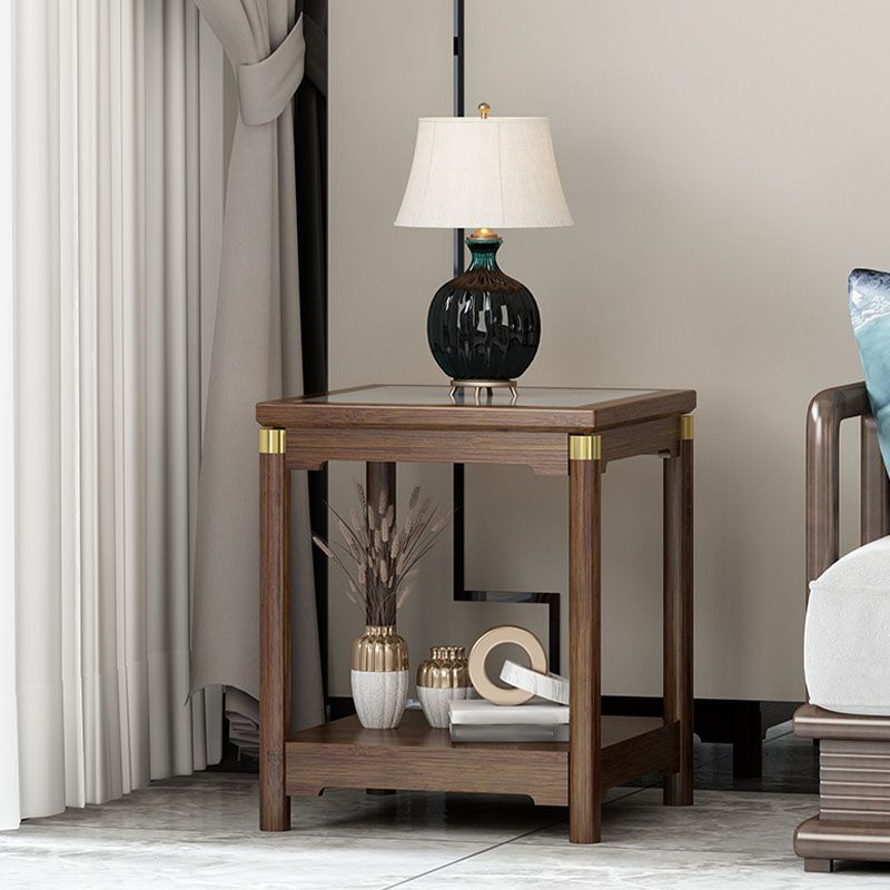 Traditional Square Wooden Sofa Side Accent Table with Storage and Shelf