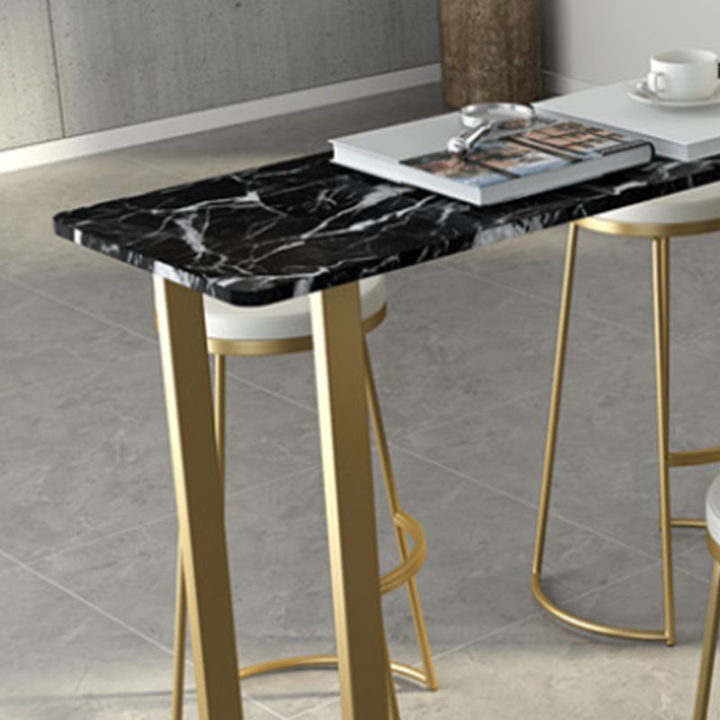 Glam Style Rectangle Bar Table Faux Marble Bar Height Table with Sled Base