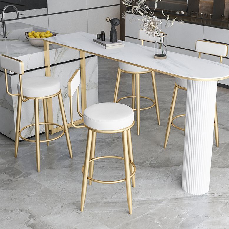 Nordic Style Backrest Counter Stool Iron Cafe Bar Stool with Leather Cushion and Pedal