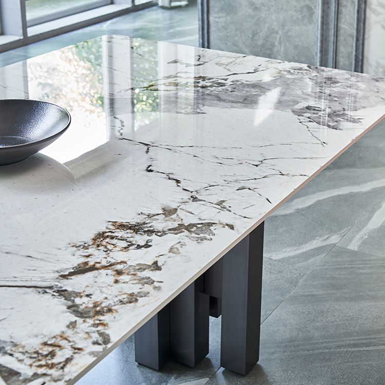 Modern Style Sintered Stone Dining Set with Grey Rectangle Shape Table and Double Pedestal Base