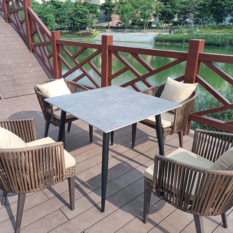 Modern Style 1/3/5/7 Pieces Metal Dining Set Stone Dining Table Set for Outdoor